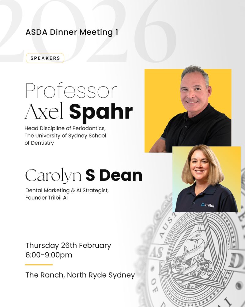 Promotional graphic for the Australian Society of Dental AI dinner meeting, February 2026
