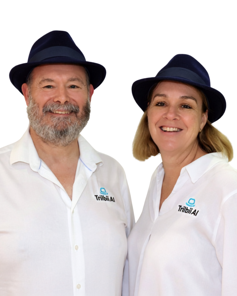 Carolyn S Dean and Anthony Middlemiss, cofounders of Trilbii AI