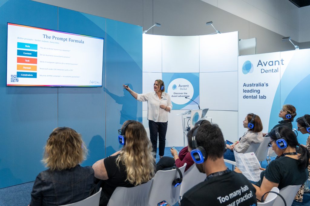 The prompt formula slide during Carolyn S Dean's AI session at ADX Sydney 2026