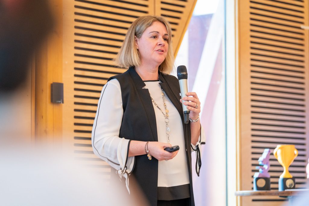 Carolyn S Dean speaking during the three minute Trilbii AI pitch