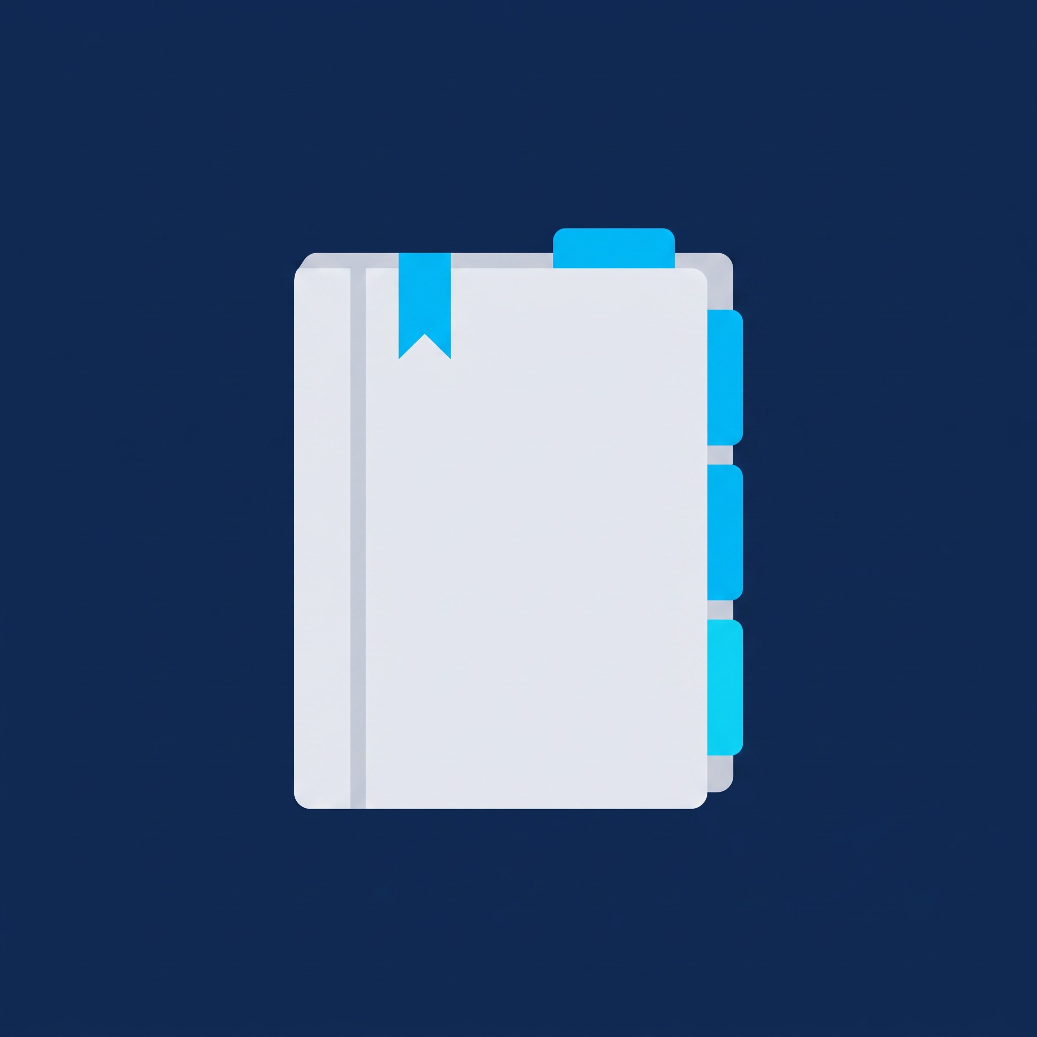 Flat illustration of a ring binder manual with cyan tab dividers on a navy background